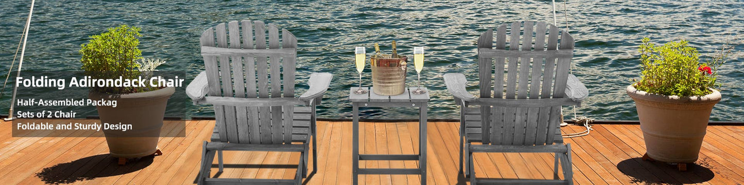 Set of 2 Wooden Outdoor Folding Adirondack Chairs Lounge