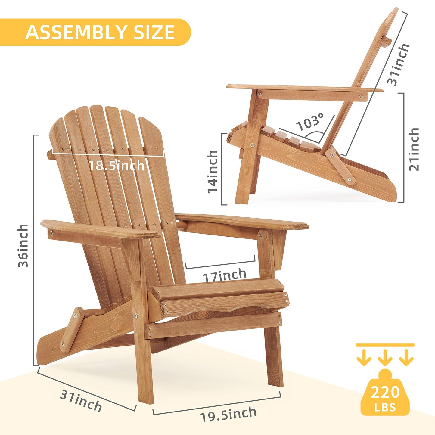 Set of 2 Wooden Outdoor Folding Adirondack Chairs Lounge
