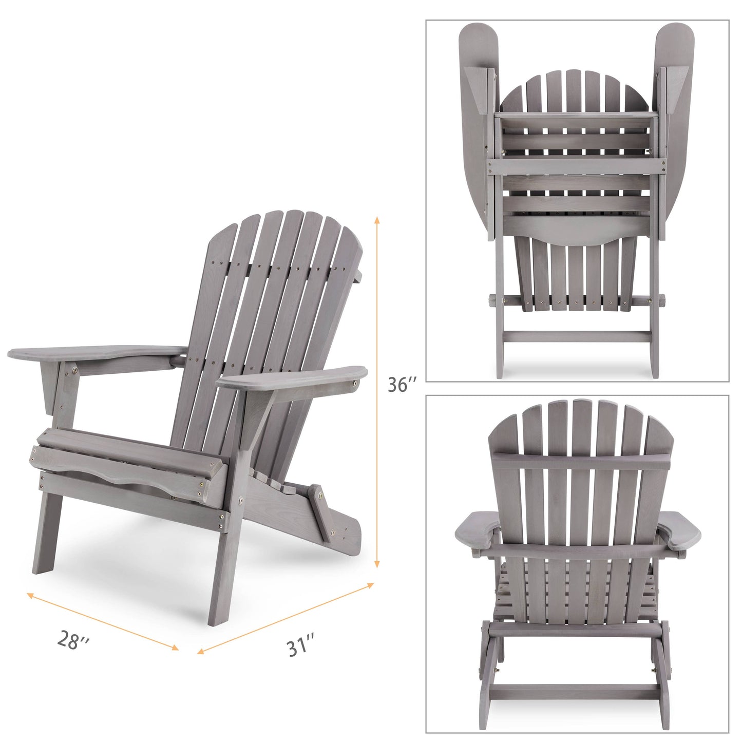 Set of 2 Wooden Outdoor Folding Adirondack Chairs Lounge