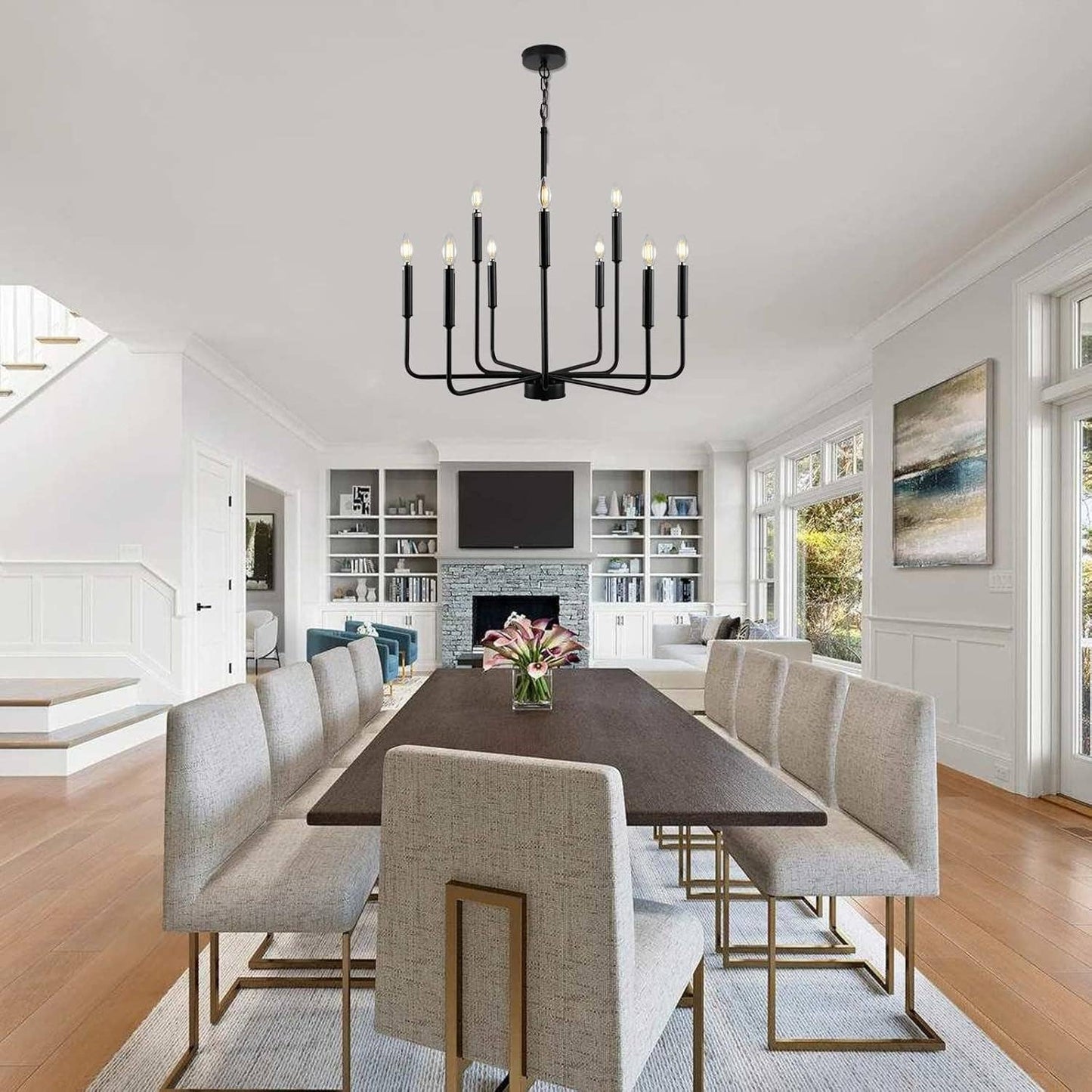 Black Farmhouse Chandelier 9 Light Dining Room Rustic