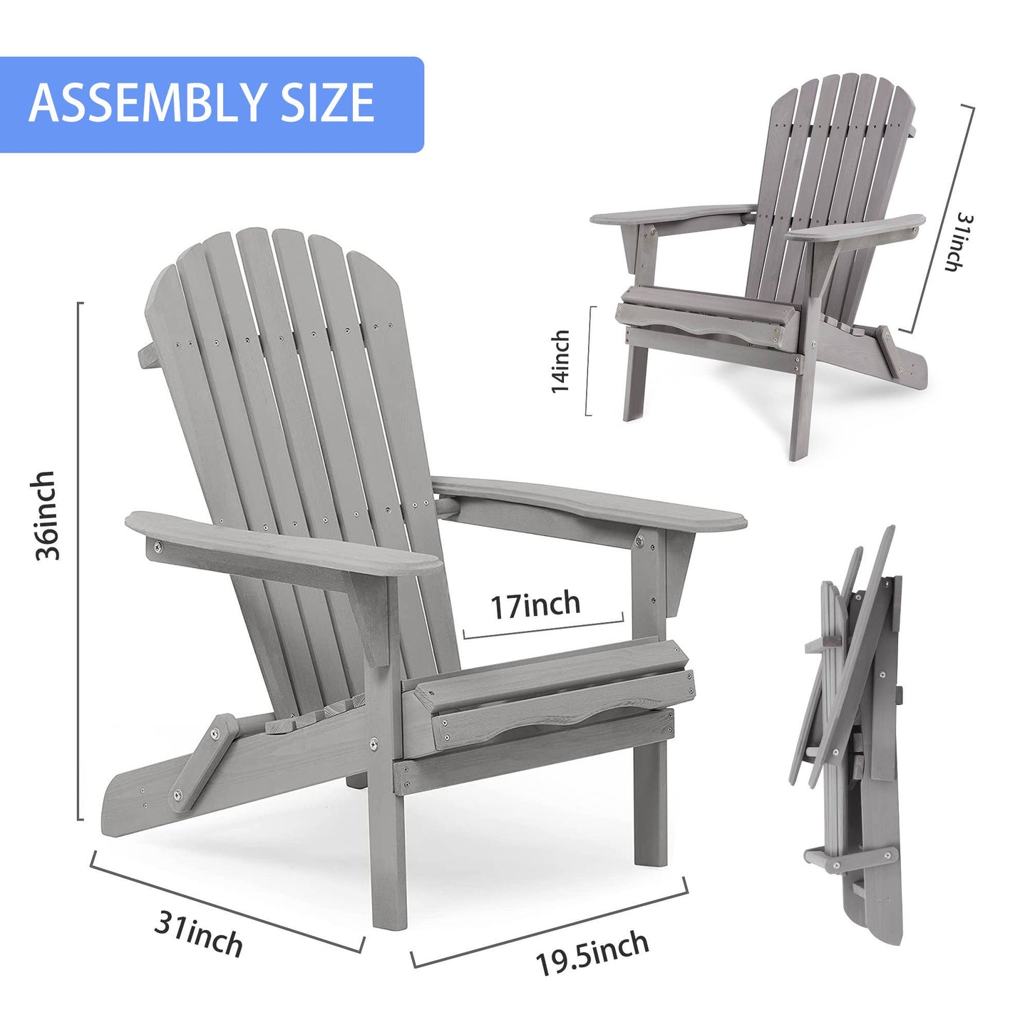 Set of 2 Wooden Outdoor Folding Adirondack Chairs Lounge