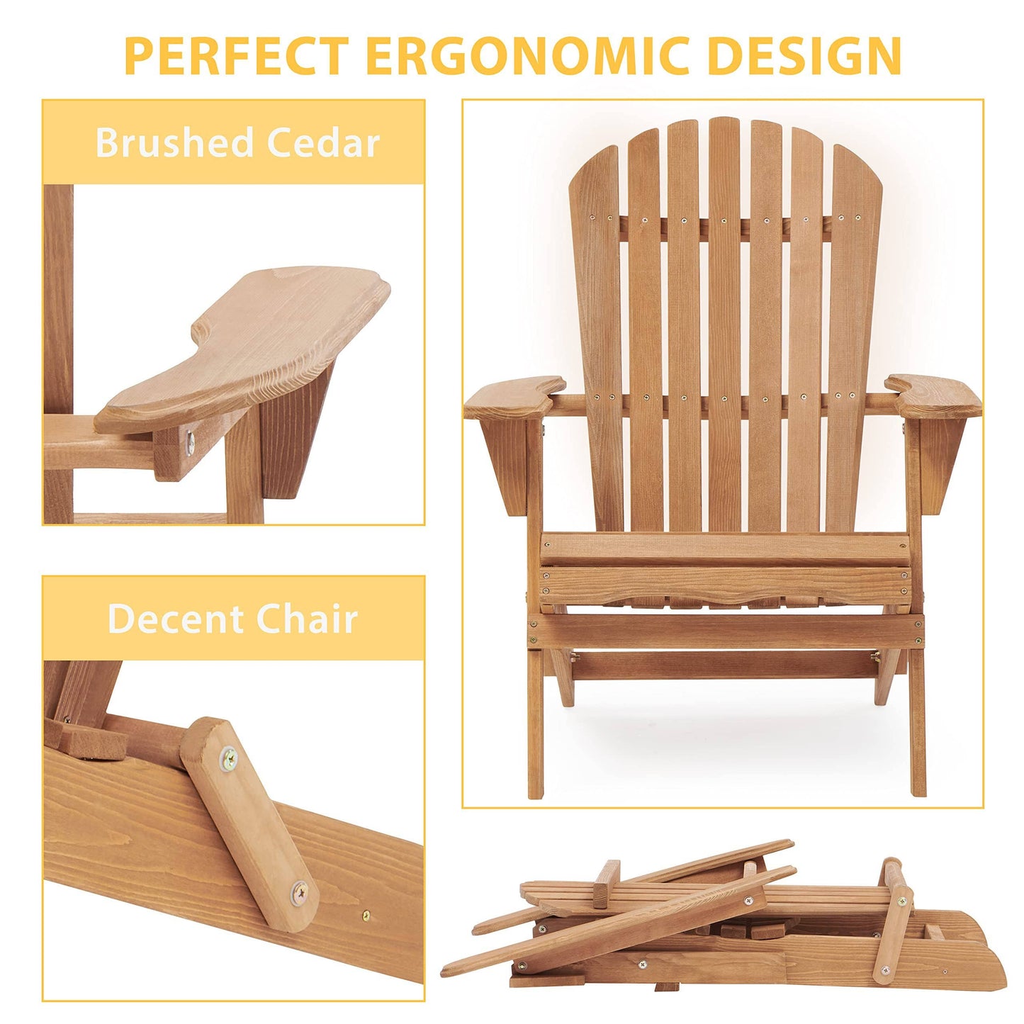 Set of 2 Wooden Outdoor Folding Adirondack Chairs Lounge