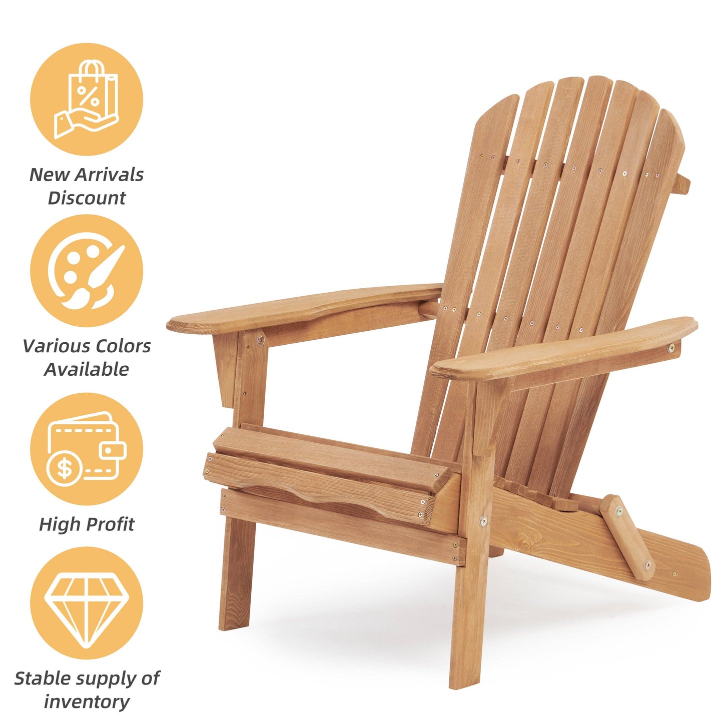 Set of 2 Wooden Outdoor Folding Adirondack Chairs Lounge